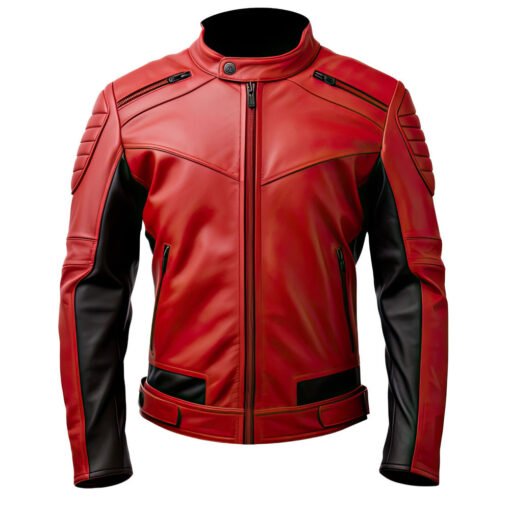 Mens Red Biker Leather Jacket