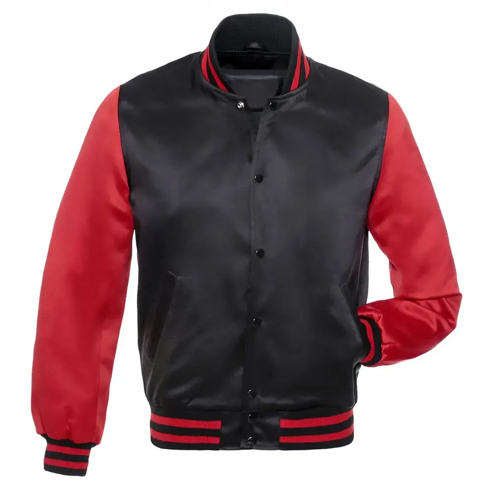 Black and Red Satin Varsity Jacket